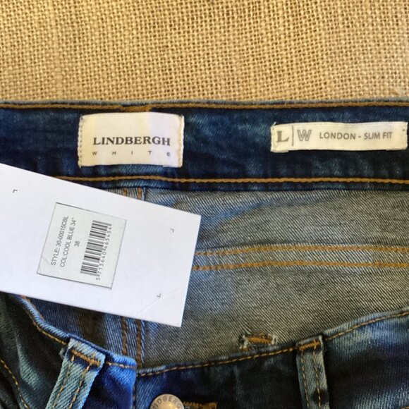 Lindbergh White Mens London Slim Fit Jeans Size 38x34 NWT Distressed Blue‎ Denim - Picture 9 of 10